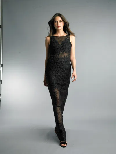 Basix Black Label Embroidered Evening Gown In Black