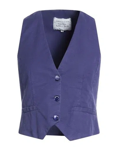 Alessia Santi Woman Tailored Vest Dark Purple Size 4 Linen, Cotton, Elastane In Purple