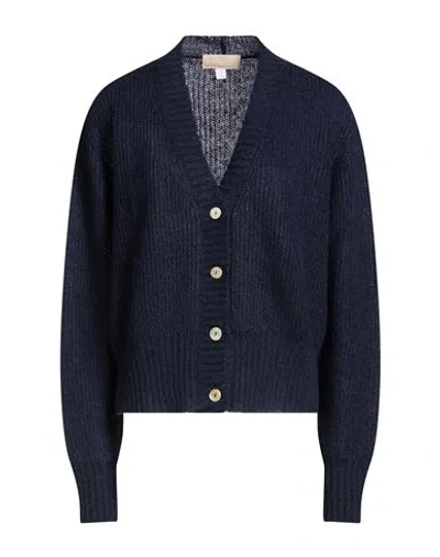 120% Lino Woman Cardigan Midnight Blue Size L Mohair Wool, Polyamide, Linen, Cashmere, Wool In Blue