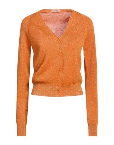 King Kong Woman Cardigan Mandarin Size M Viscose, Metallic Fiber, Polyamide In Orange