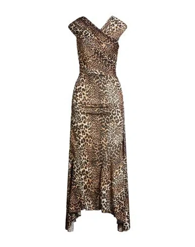 Ganni Woman Maxi Dress Sand Size 8/10 Polyester In Animal Print