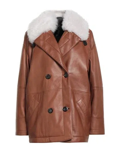 Blancha Woman Coat Brown Size 6 Sheepskin In Brown