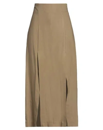 Solotre Woman Midi Skirt Military Green Size 6 Viscose, Linen, Silk In Green