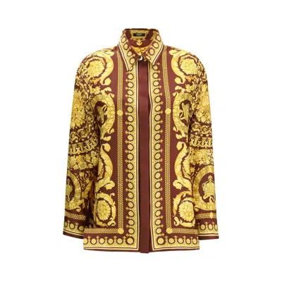 Versace Heritage Baroque Print Silk Shirt In Multi
