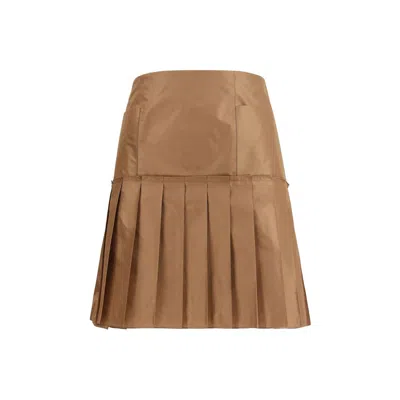 Fendi Pleated Silk Taffeta Mini Skirt In Brown