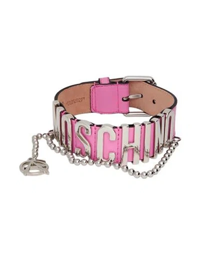 Moschino Woman Necklace Pink Size - Soft Leather, Metal In Pink
