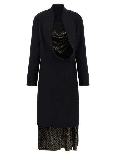 Dries Van Noten Delsey Dress Draped Neckline Long Sleeves In Black
