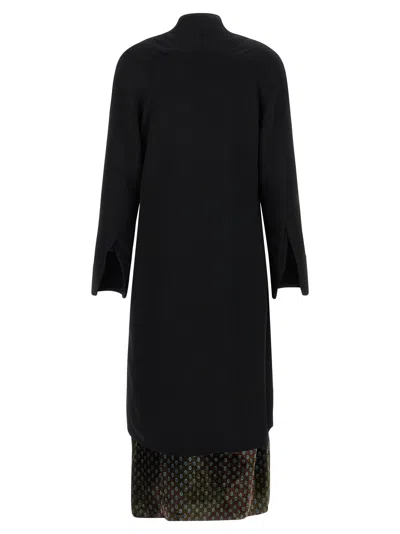 Dries Van Noten Delsey Dress Draped Neckline Long Sleeves In Black