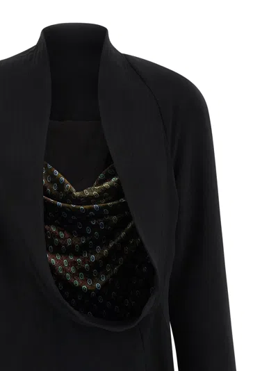 Dries Van Noten Delsey Dress Draped Neckline Long Sleeves In Black