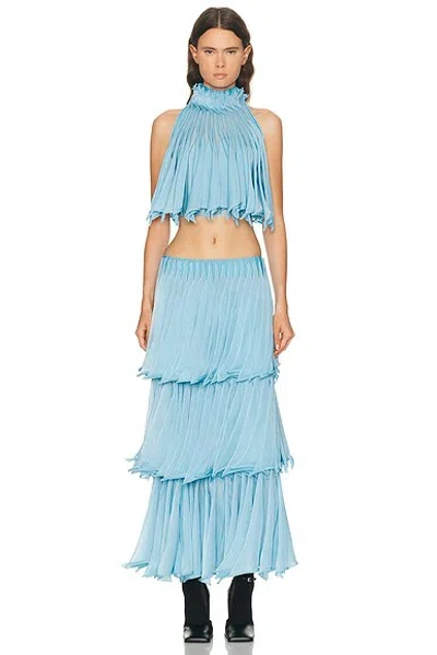 Alaïa Multi-layered Pleated Knit Midi Skirt In Blue