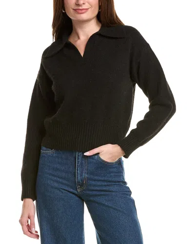 Color Block Wool-blend Polo Sweater In Black