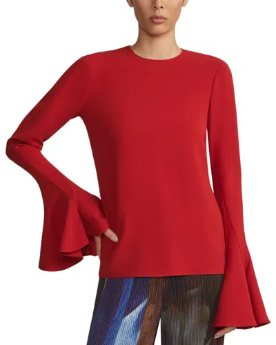 Lafayette 148 New York Godet Sleeve Blouse In Red