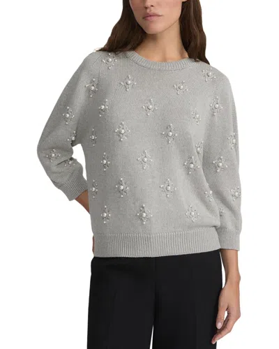 Lafayette 148 New York Hand-beaded Pearlescent Silk-blend Sweater In Gray