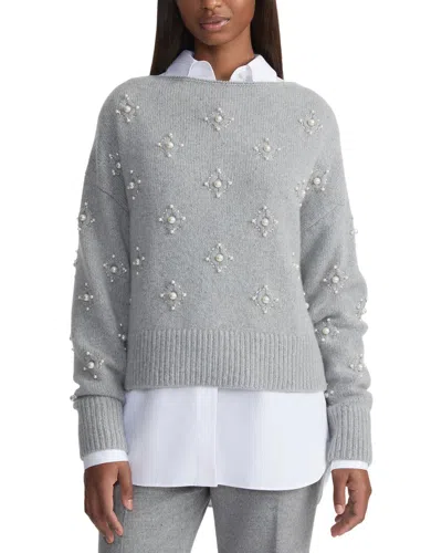 Lafayette 148 New York Hand-beaded Pearlescent Wool & Cashmere-blend Sweater In Gray