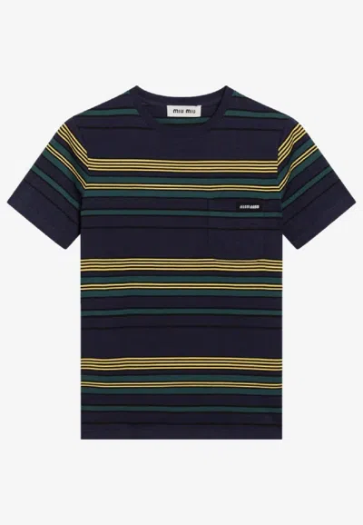 Miu Miu Logo-printed Crewneck T-shirt In Multi