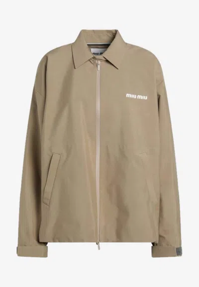 Miu Miu Windbreaker Zip-up Jacket In Brown