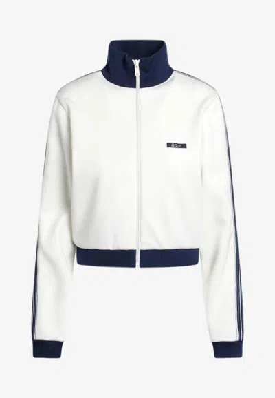 Prada Logo-embroidered Zip-up Sweatshirt In White
