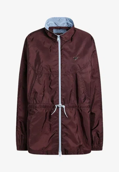 Prada Logo-plaque Zip-up Jacket In Red