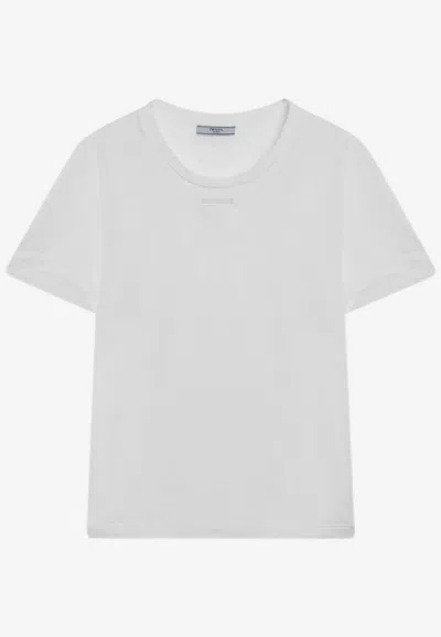Prada Logo-embroidered Crewneck T-shirt In White