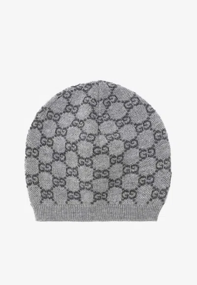 Gucci Wool Jacquard Beanie In Gray