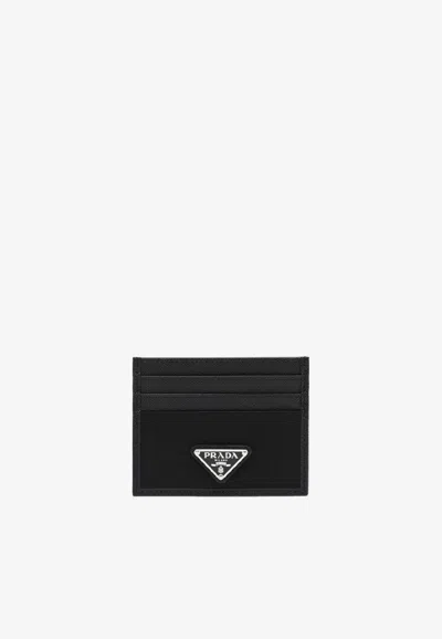 Prada Logo-plaque Leather Cardholder In Black