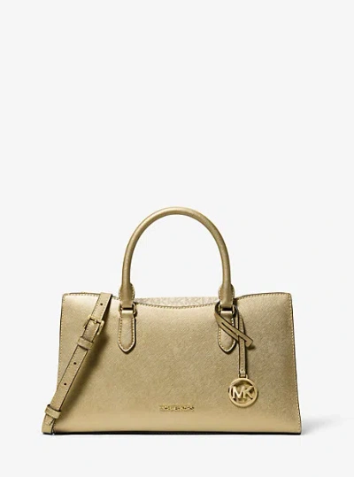 Michael Kors Arden Metallic Top-zip Satchel In Gold