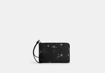 Coach Outlet Corner Zip Wristlet With Star Print In Black