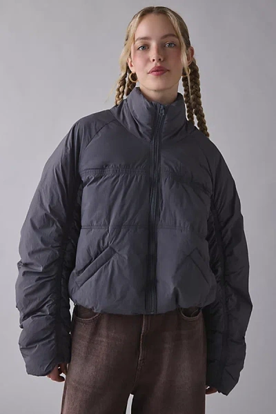 Bdg Piper Ruched Cropped Puffer Jacket In Grey, Women's At Urban Outfitters In Gray