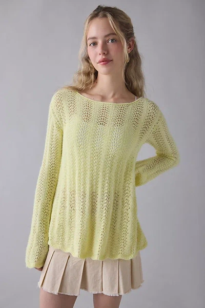 Kimchi Blue Lily Trapeze Bell Sleeve Pointelle Knit Sweater In Yellow, Women's At Urban Outfitters In Yellow