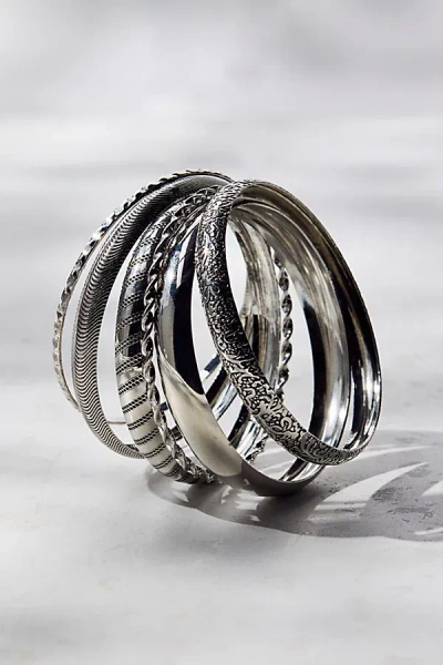 Urban Outfitters Protector Etched Bangle Bracelet Set In Silver, Women's At  In Gray
