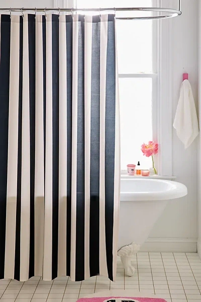 Urban Outfitters Black & Alabaster Striped Patterned Shower Curtain In Black/white At  In Multi