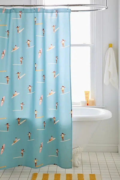 Urban Outfitters Surf Girls Patterned Shower Curtain In Blue At  In Blue