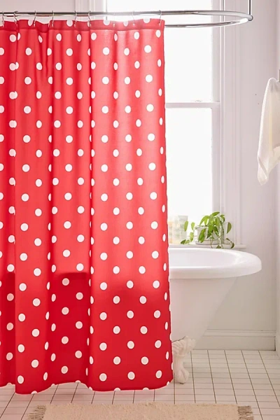 Urban Outfitters Classic Polka Dot Patterned Shower Curtain In Red At  In Red