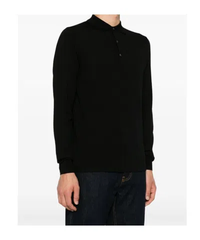 Aspesi Long-sleeved Polo Shirt In Black