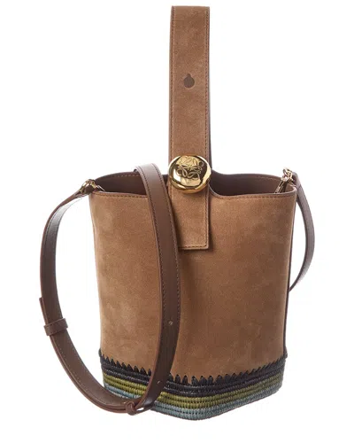 Loewe Pebble Mini Suede Bucket Bag In Brown