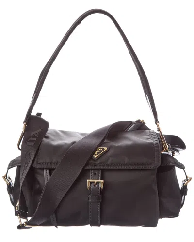 Prada Explore Medium Re-nylon & Leather Shoulder Bag In Black