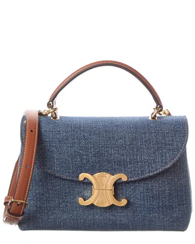 Celine Nino Teen Denim & Leather Satchel In Blue