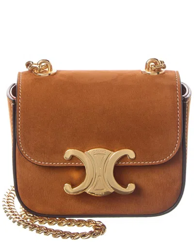 Celine Chain Claude Mini Suede Crossbody In Brown