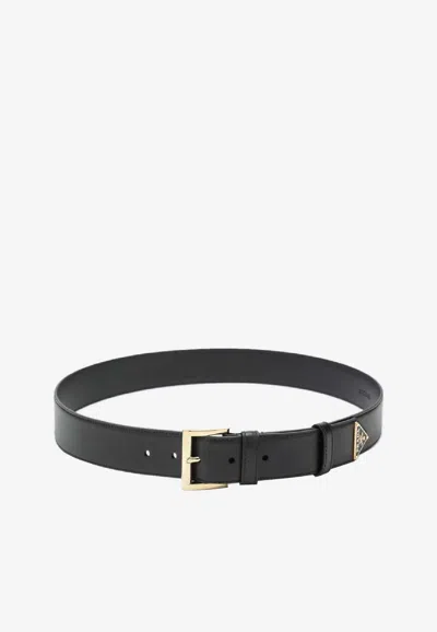 Prada Logo-plaque Leather Belt In Black