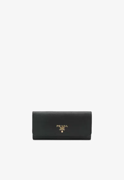 Prada Large Saffiano Leather Wallet In Black