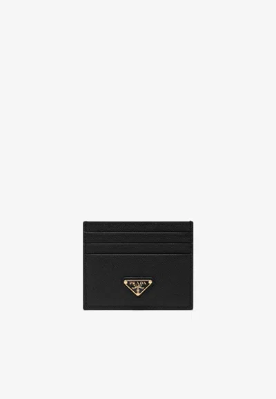 Prada Logo-plaque Leather Cardholder In Black