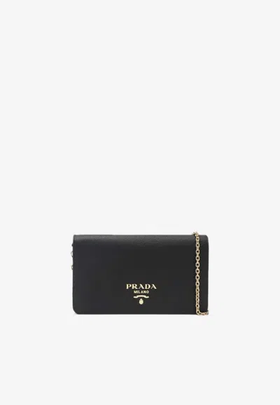 Prada Mini Leather Crossbody Bag In Black