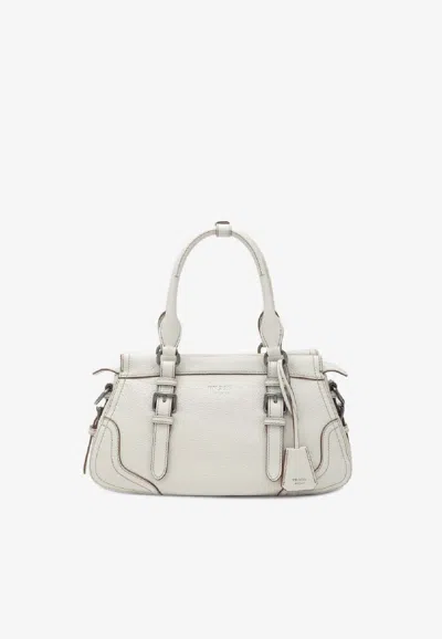 Prada Large Leather Tote Bag In White