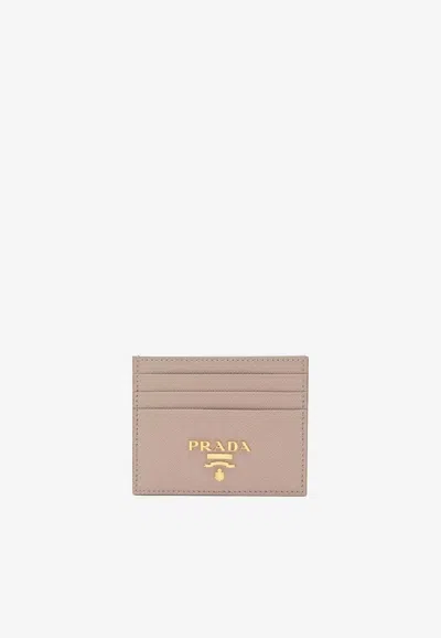 Prada Logo-plaque Leather Cardholder In Pink
