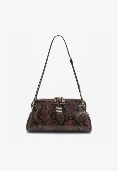 Miu Miu Ayers Leather Clutch Bag In Brown