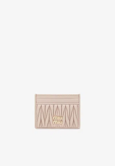Miu Miu Matelassé Nappa Leather Cardholder In Pink
