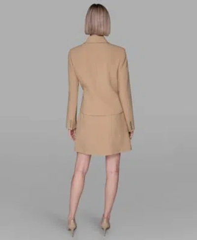 Karl Lagerfeld Womens Long Sleeve Cropped Button Jacket Short Sleeve Ribbed Sweater Knee Length Button Detail Skirt In Nude