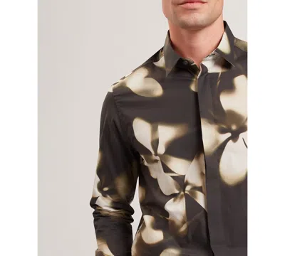 Ted Baker Wrenin Photographic Floral Print Button-up Shirt In Brown