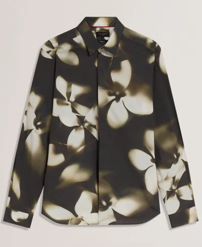 Ted Baker Wrenin Photographic Floral Print Button-up Shirt In Brown