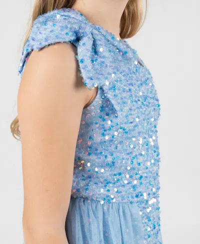 Rare Editions Girls 7-16 Fuzzy Sequin Bow Shoulder Dress In Blue